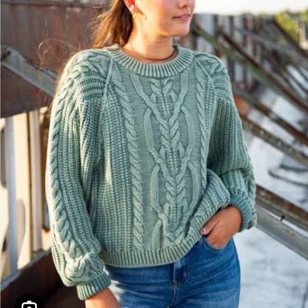 Free People Frankie Cable Knit Sweater, sea spray Green, new with tags!